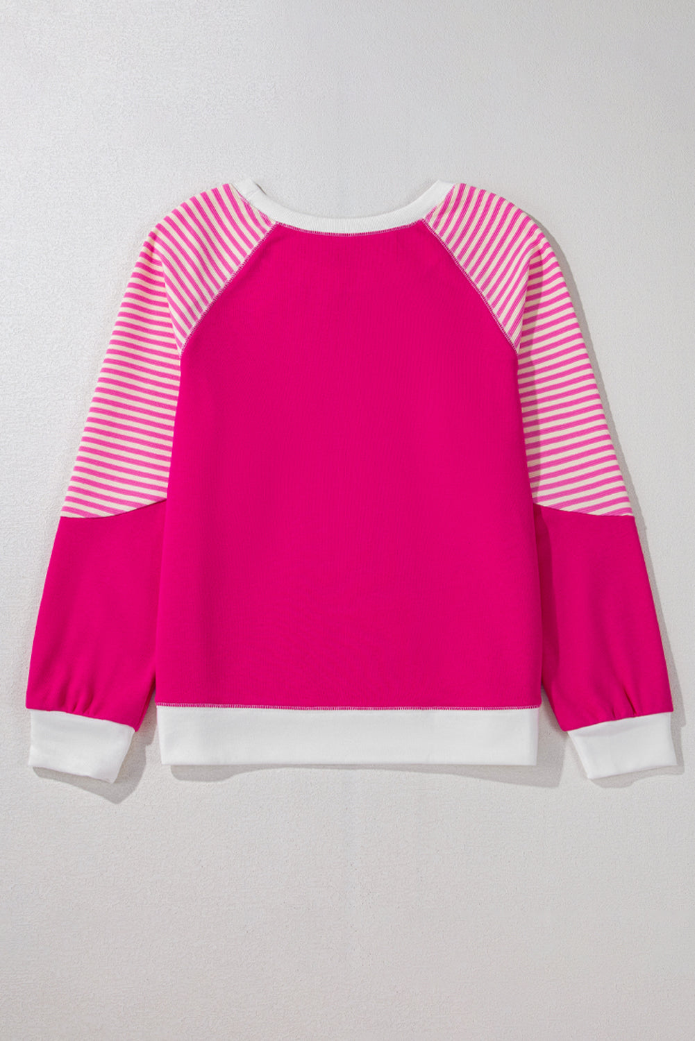 Striped Patchwork Crew Neck Raglan Sleeve Top | Strawberry Pink