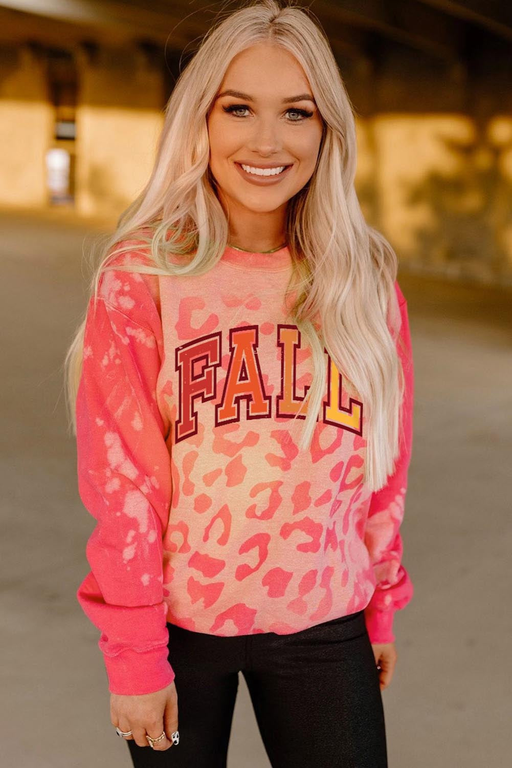 Fall Leopard Print Long Sleeve Pullover Sweatshirt | Pink