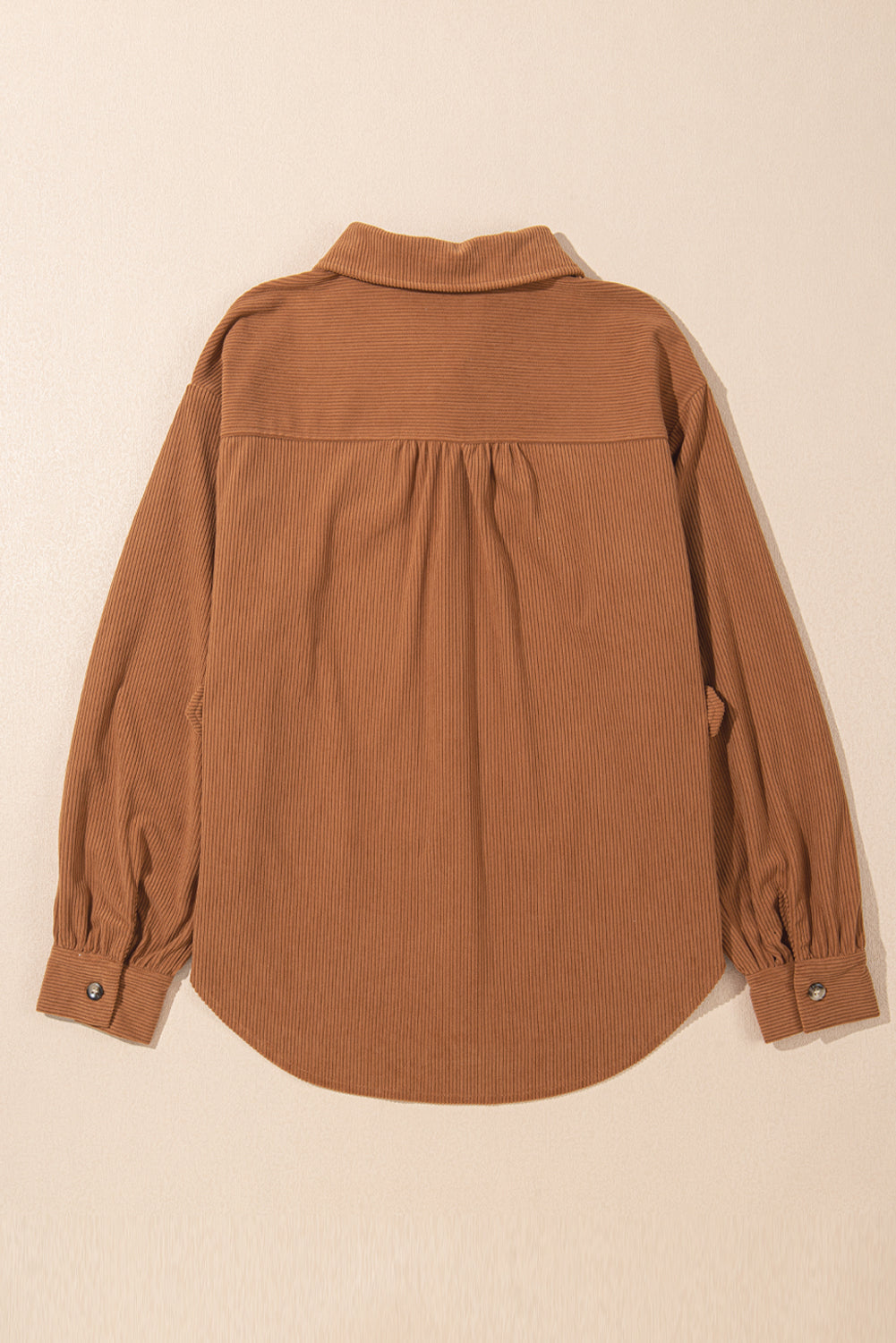 Corduroy Flap Pocket Button Up Round Hem Shacket | Cinnamon