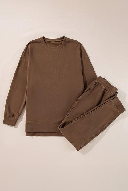 Solid Colour High Low Pullover And Skinny Pants Set | Coffee