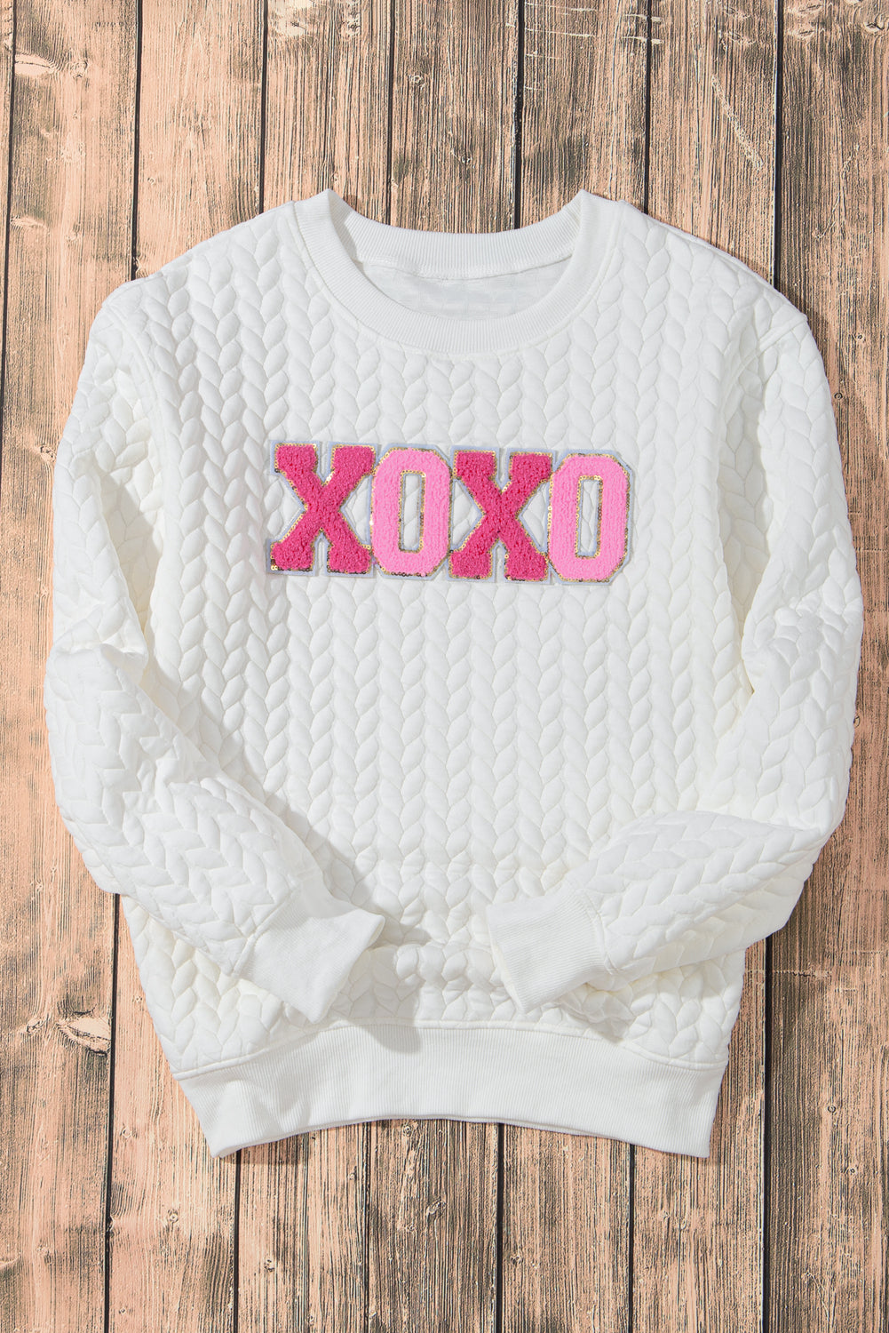 Xoxo Glitter Chenille Cable Knit Pullover Sweatshirt | White