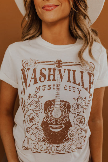 Nashville Music City Graphic Crew Neck Tee | White