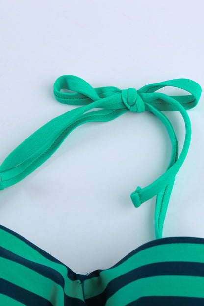 Halter Bandeau Striped Bikini | Green