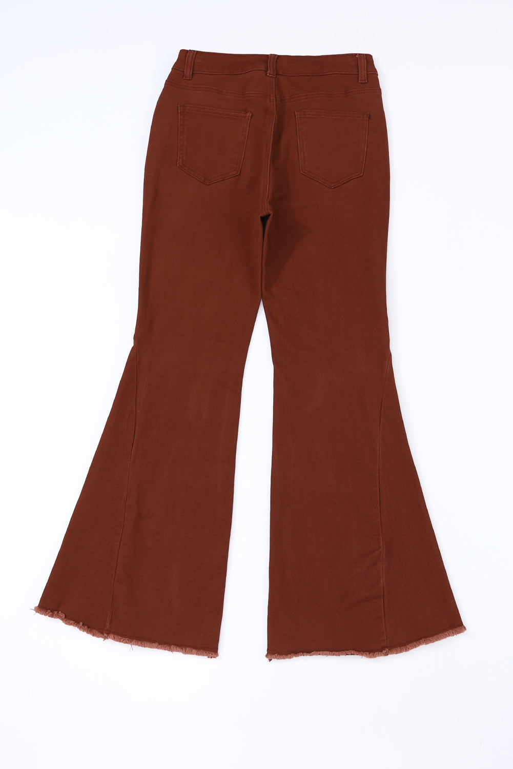 High Waist Raw Hem Flare Jeans | Red