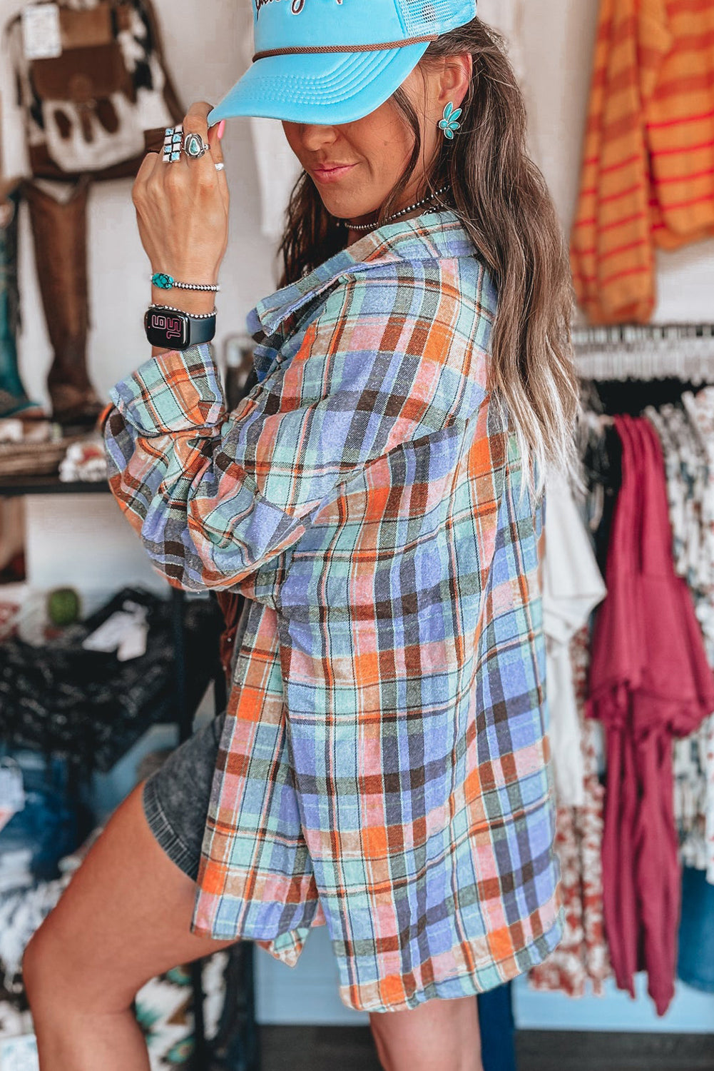 Plaid Print Loose Vintage Shirt | Orange