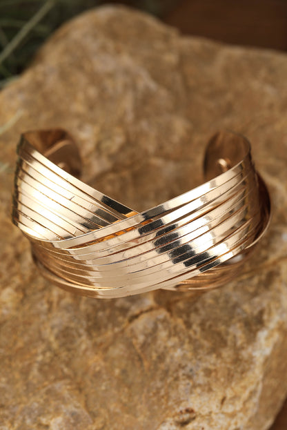 Textured Crossover Metal Cuff Bracelet | Gold