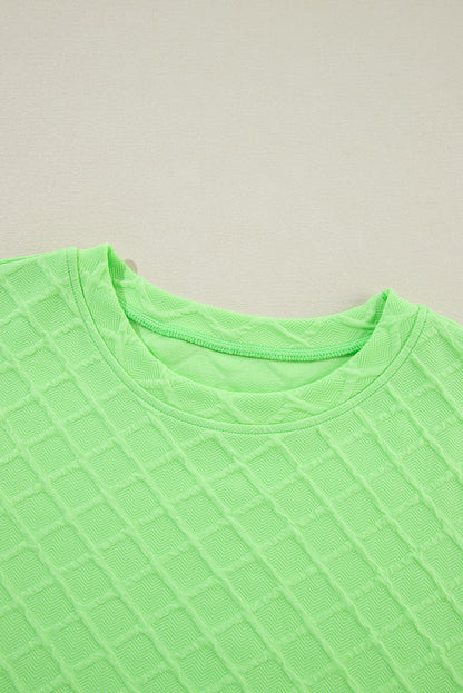 Checkered Textured Tee And Drawstring Shorts | Light Green