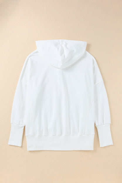 Batwing Sleeve Pocketed Henley Hoodie | White