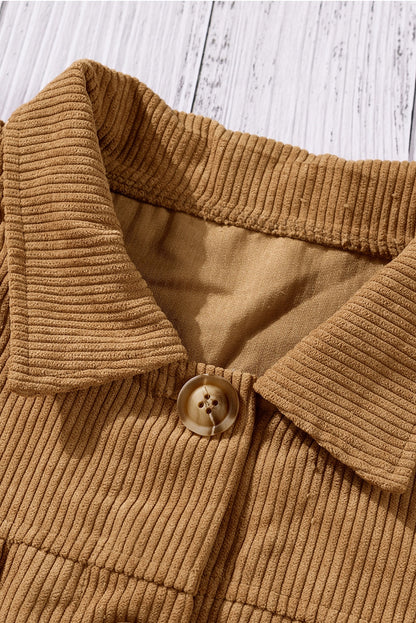 Ribbed Corduroy Long Sleeve Jacket With Pocket | Khaki