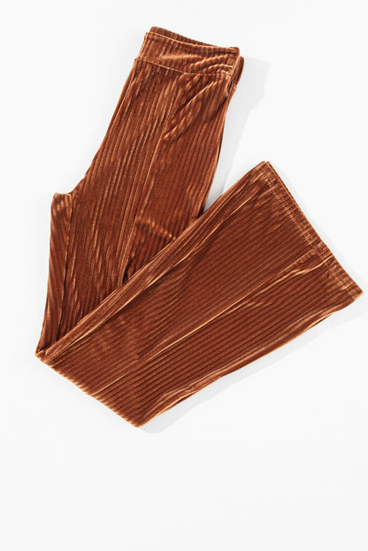 Solid Colour High Waist Flare Corduroy Pants | Chestnut