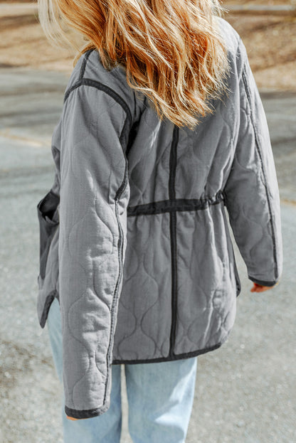 Stitching Quilted Drawstring Jacket | Gray