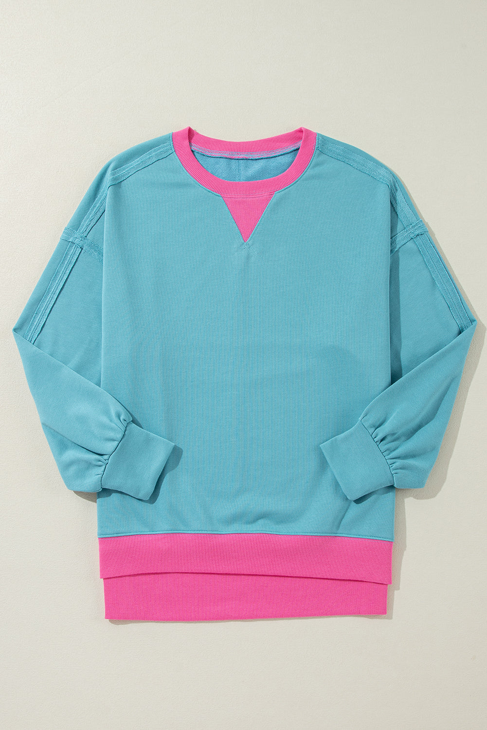 Colourblock Patchwork Crew Neck Loose Sweatshirt | Light Blue