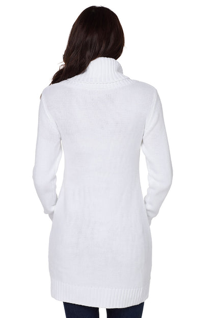 Cowl Neck Cable Knit Sweater Dress | White