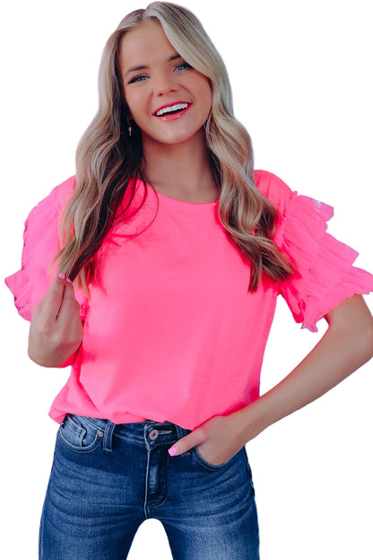 Tulle Ruffle Sleeve Blouse | Pink