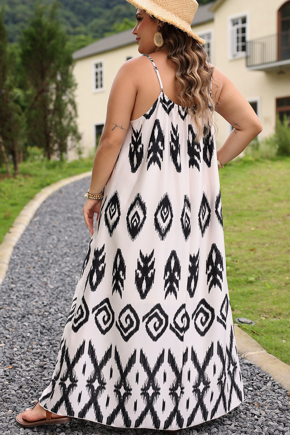 Plus Size Western Print Halter Maxi Dress | Black