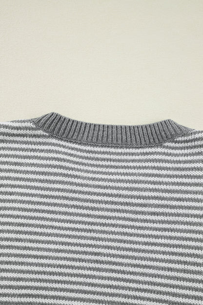 Geometric Textured Drop Shoulder Sweater | Gray Stripe