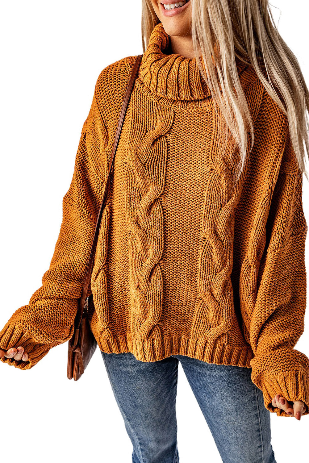 Cuddle Weather Cable Knit Handmade Turtleneck Sweater | Yellow