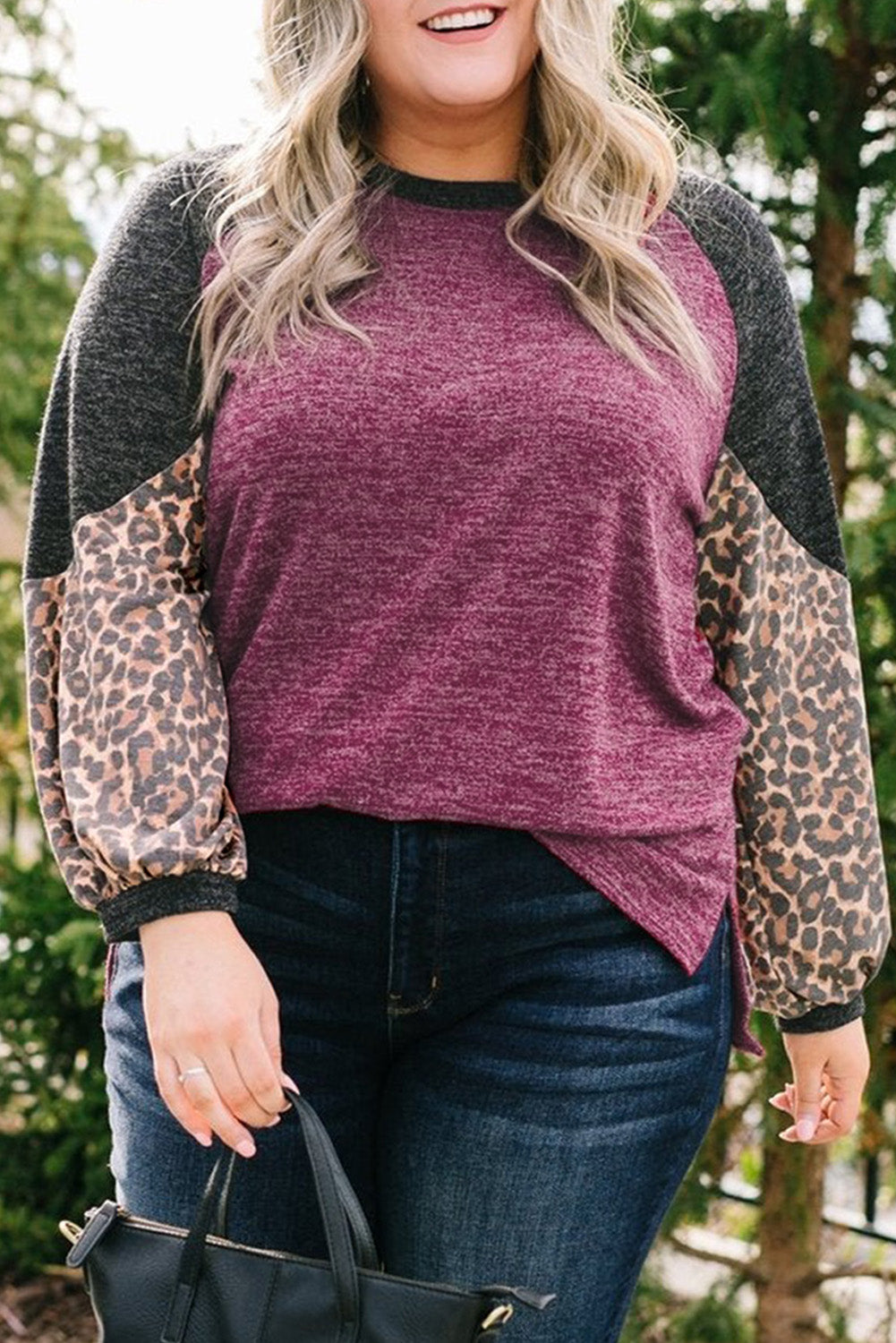 Leopard Colourblock Long Sleeve Plus Size Top | Multicolour