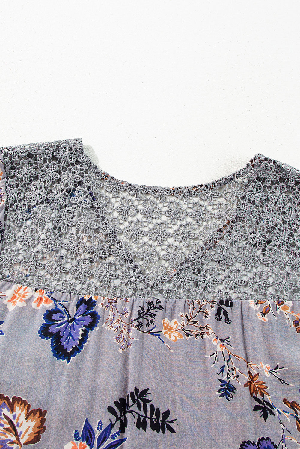 Floral Print Lace Patchwork Knot Front V Neck Blouse | Sky Blue