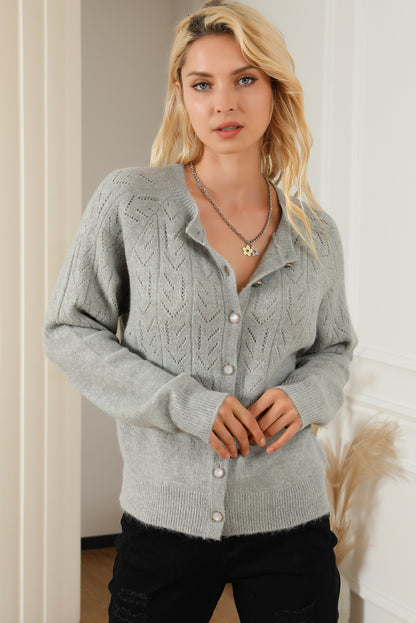 Hollow Out Buttoned Knit Cardigan | Green