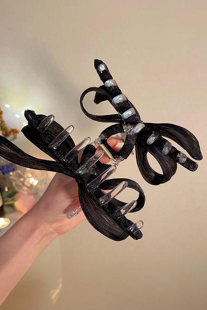 Pearl Decor Bow Large Claw Clip | Black