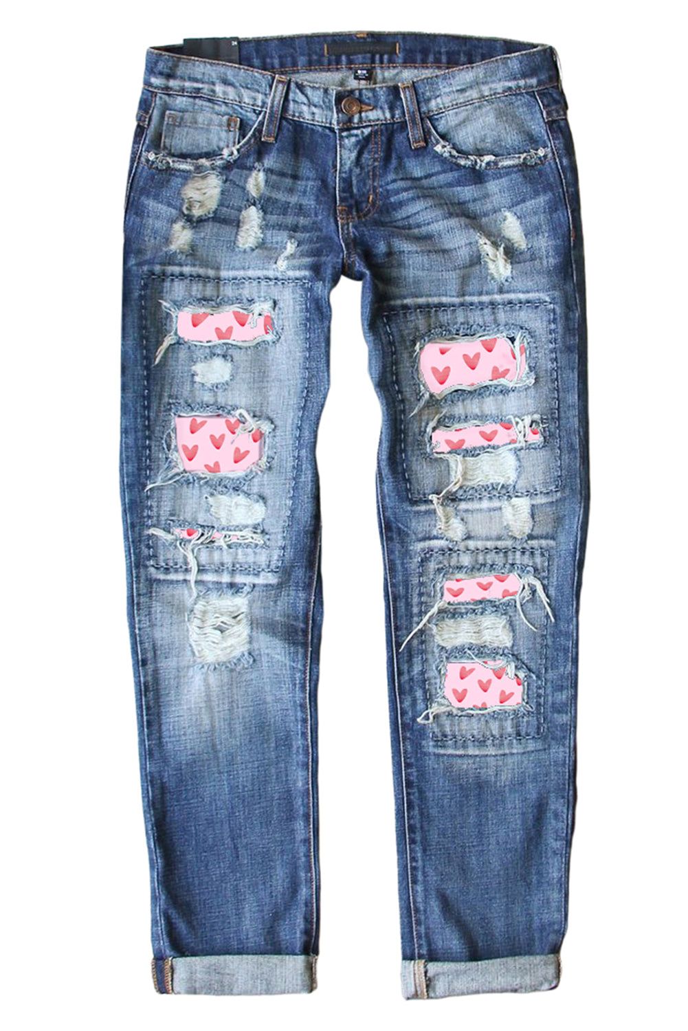 Valentines Day Heart Patchwork Jeans | Sky Blue