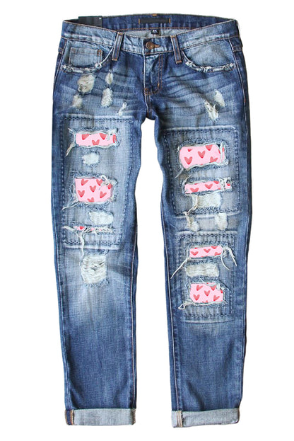 Valentines Day Heart Patchwork Jeans | Sky Blue