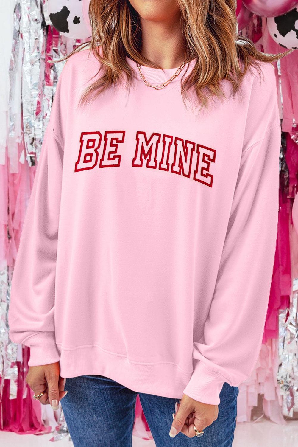 Be Mine Puff Graphic Pullover Sweatshirt | Pink