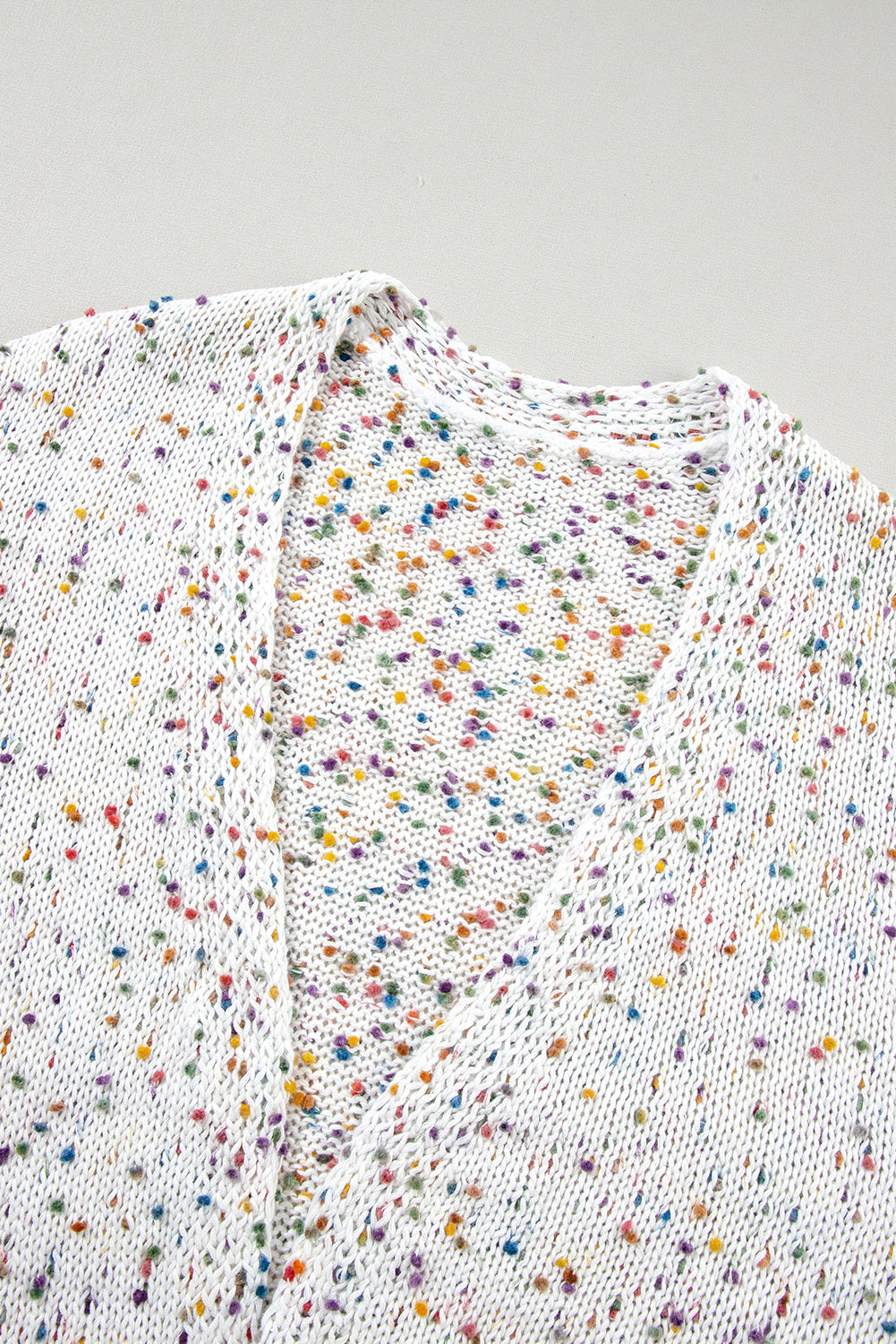 Confetti Rib Knit Long Sleeve Cardigan | White