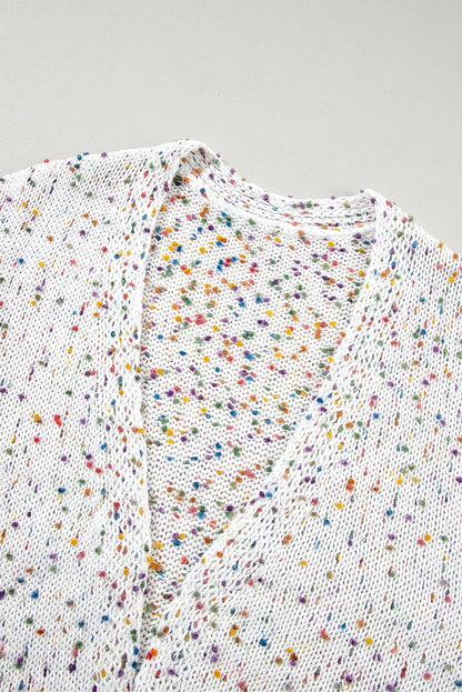 Confetti Rib Knit Long Sleeve Cardigan | White