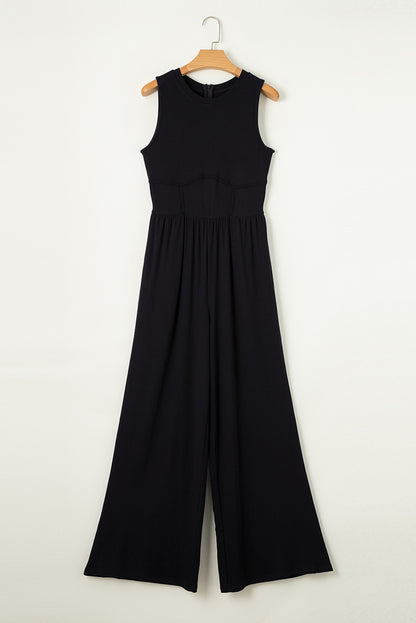 Cinched Waist Sleeveless Wide Leg Jumpsuit | Black