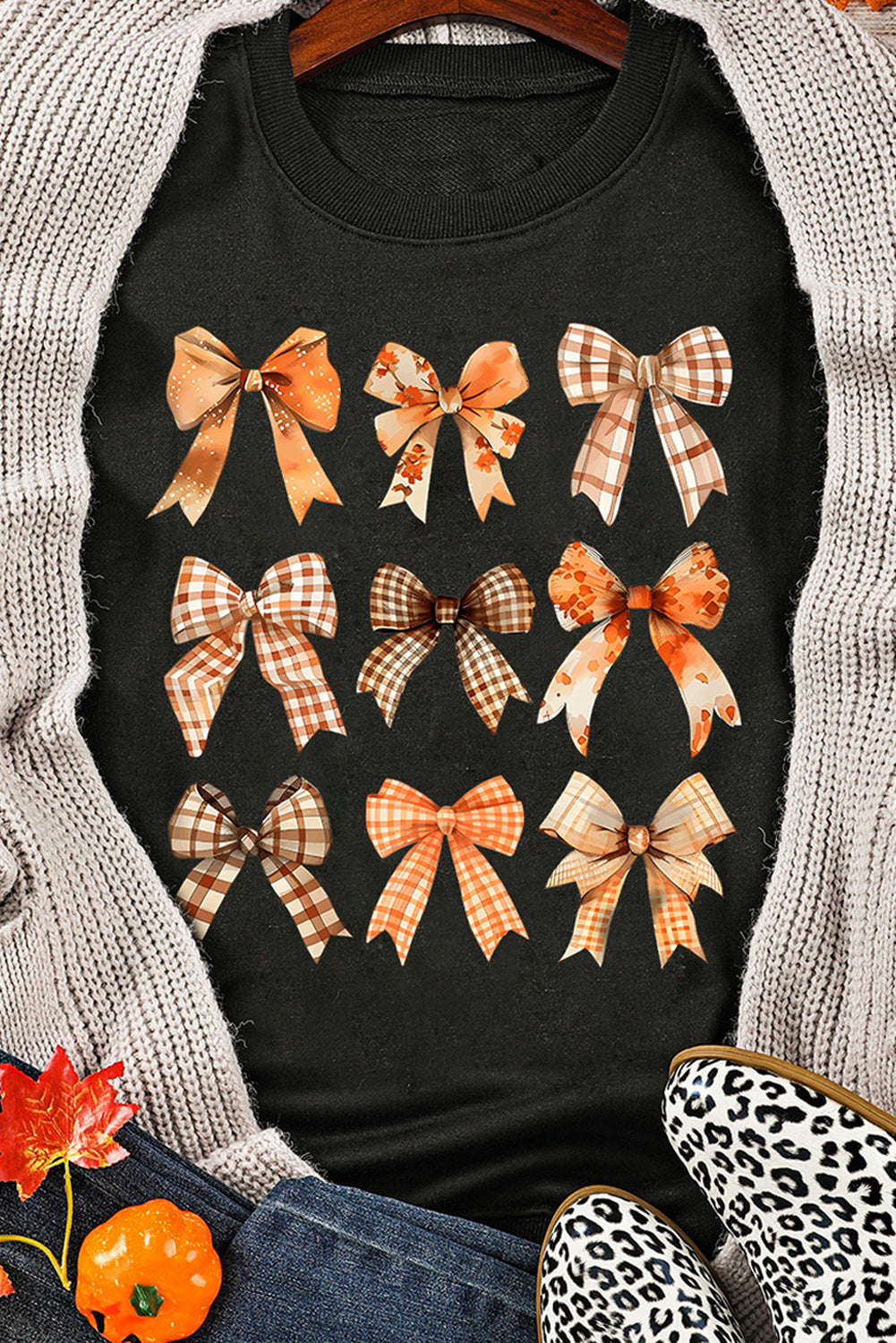 Thanksgiving Spice Bowknot Graphic Sweatshirt | Black