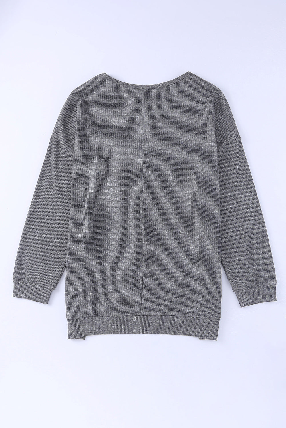 Waffle Knit Side Slit Pullover Top | Gray