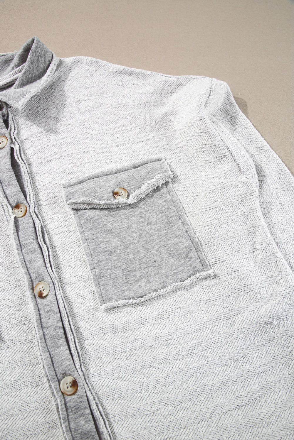 Contrast Flap Pockets Relaxed Shacket | Gray