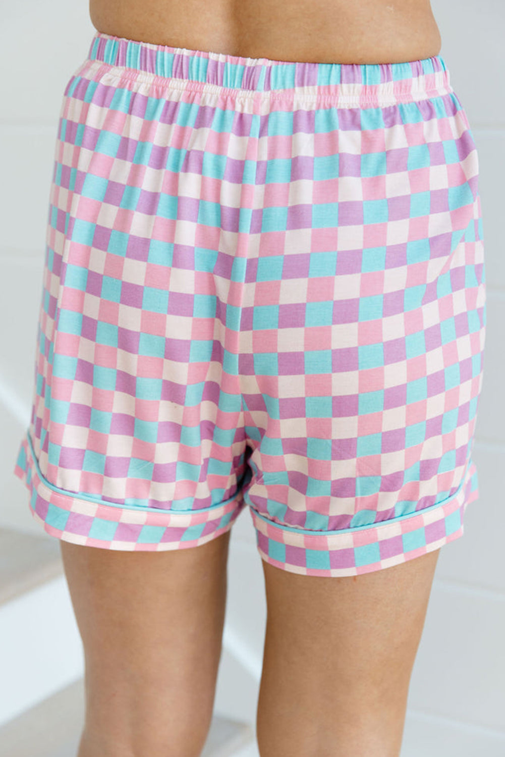 Checkered Pattern Short Sleeve Pajamas Set | Purple