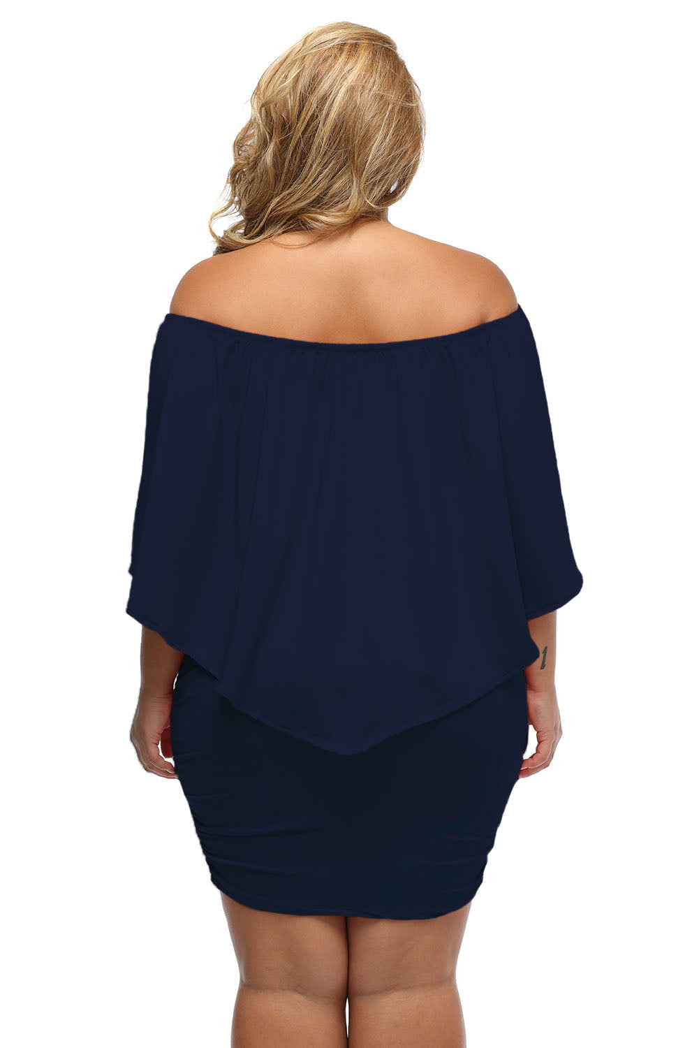 Plus Size Dressing Layered Dark Blue Mini Poncho Dress | as shown