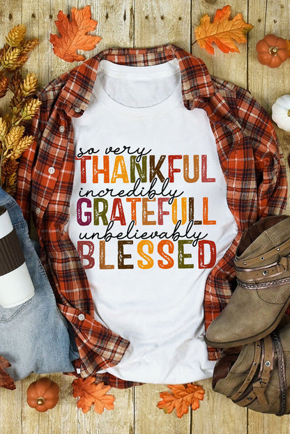 Thanksgiving Slogan Print Crew Neck T Shirt | White