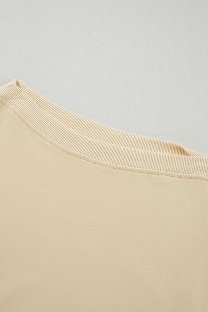 Buttoned Sleeve Dropped Shoulder Sweatshirt | Beige