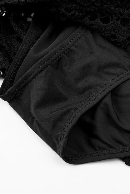 Lace Shorts Attached Swim Bottom | Black