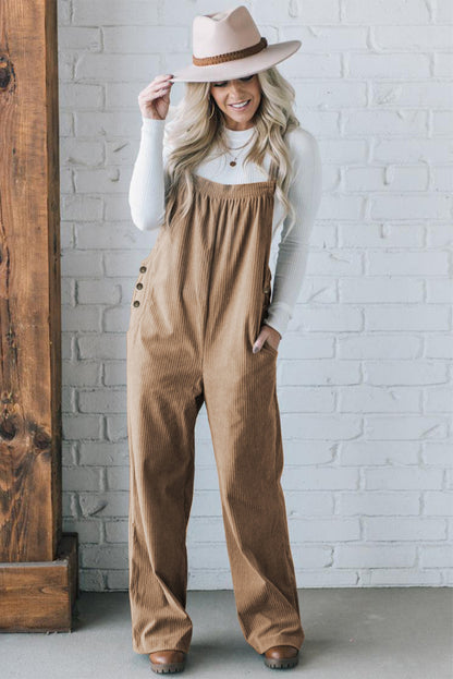 Solid Pocketed Loose Fit Corduroy Overall | Gray Morn