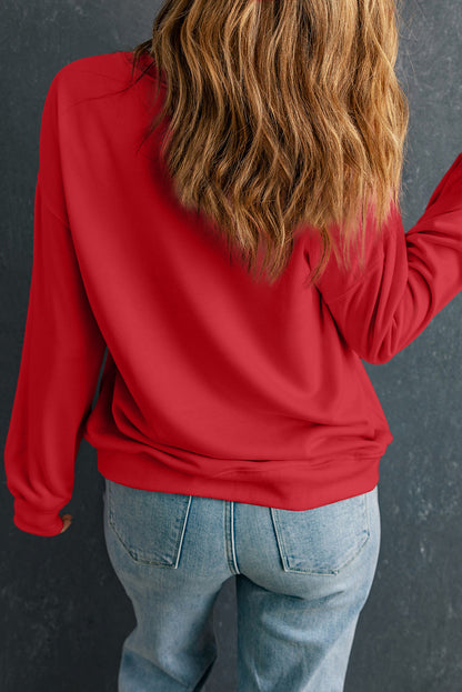 Rhinestone Fox Drop Shoulder Pullover Sweatshirt | Red