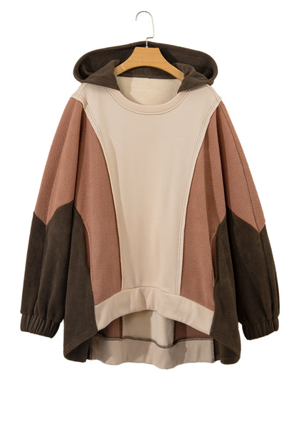 Exposed Seam Colourblock Plus Size Hoodie | Brown