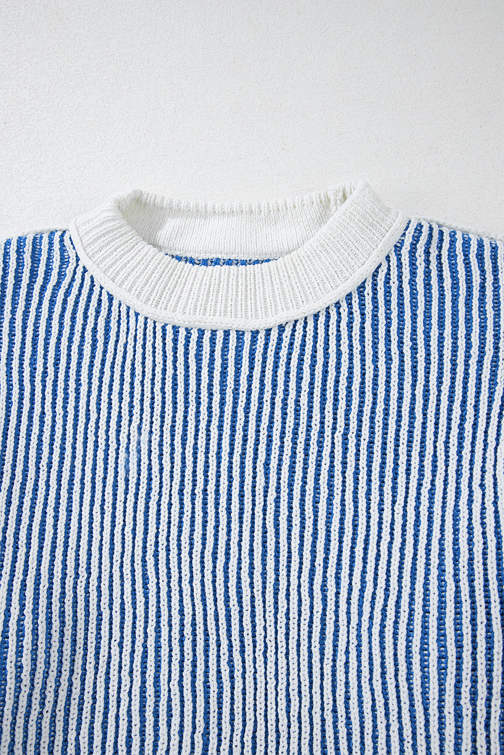 Striped Textured Knit Contrast Edge Loose Sweater | Dark Blue