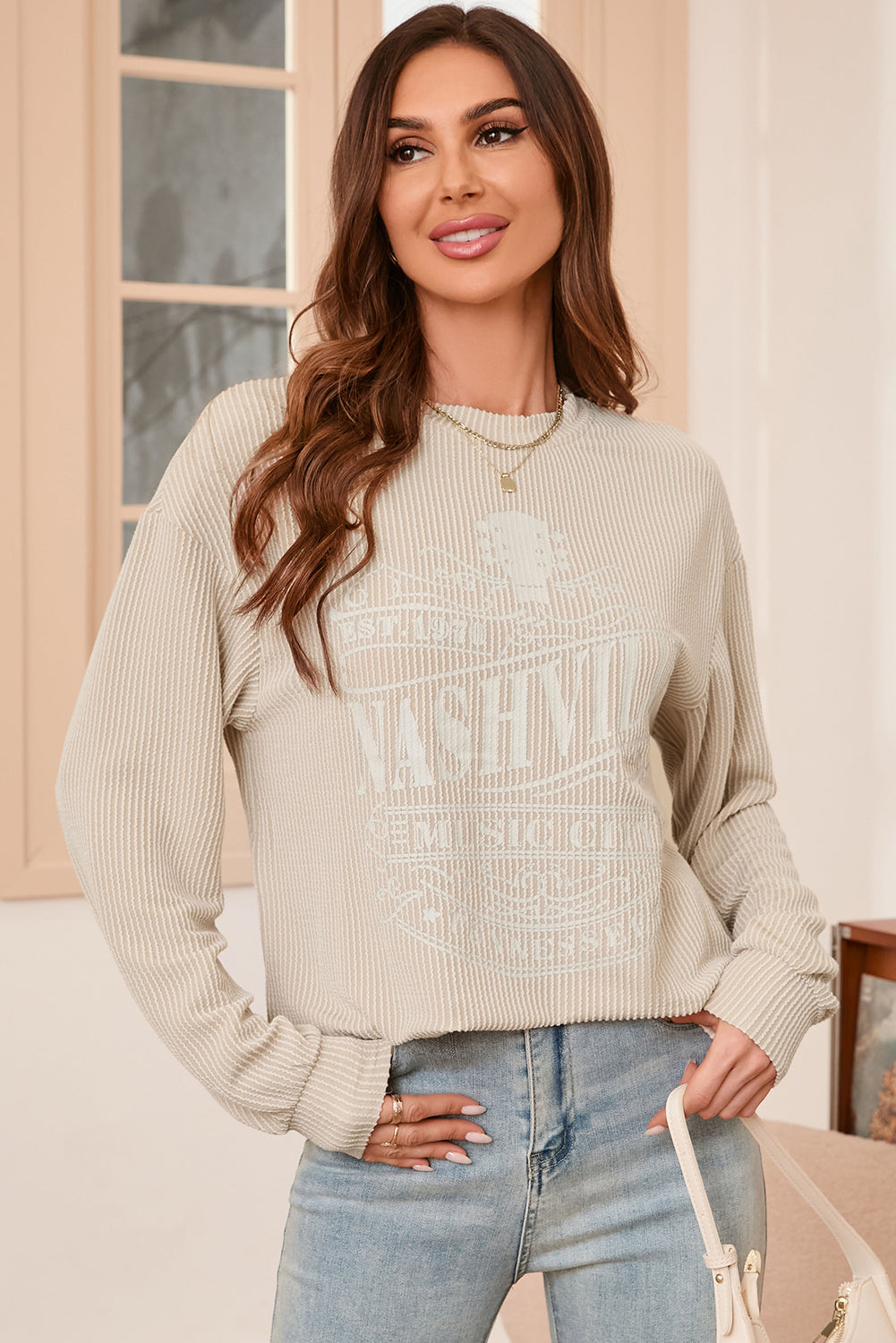 Nashville Music City Corded Graphic Sweatshirt | Apricot