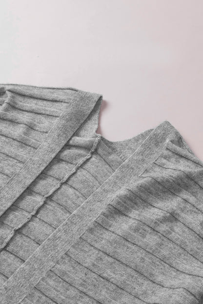 Ribbed Open Front Knit Cardigan | Gray