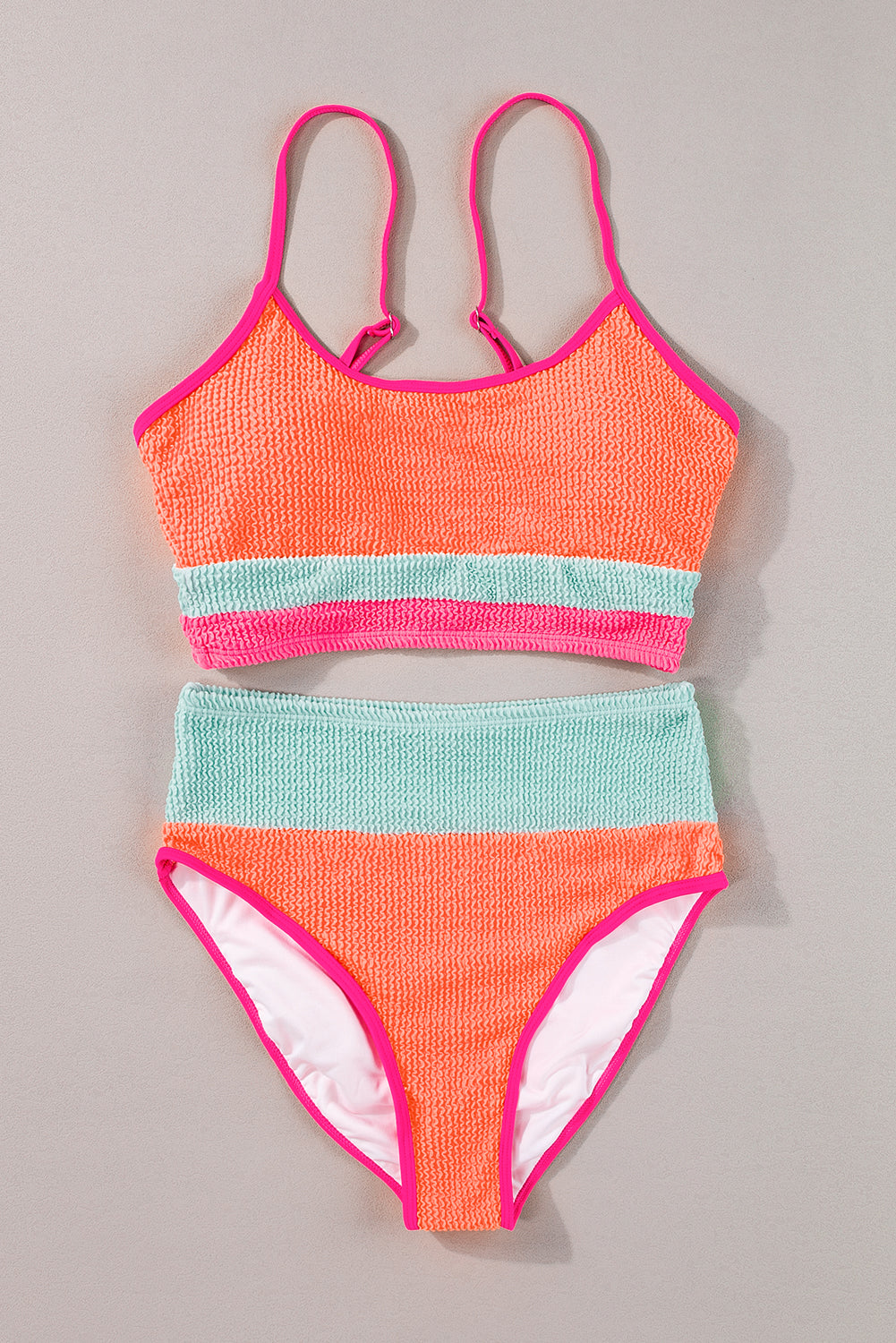 Colour Block High Waisted Sexy Bikini Set | Grapefruit Orange