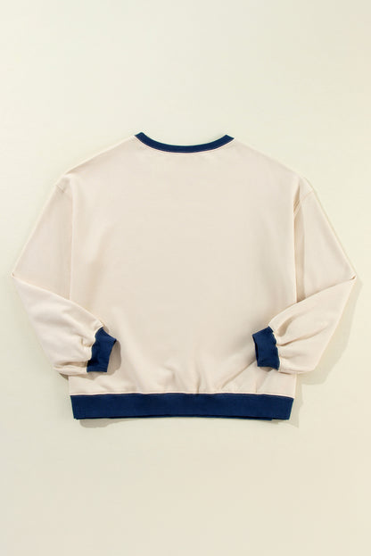 Colour Block Patch Drop Shoulder Oversized Sweatshirt | White