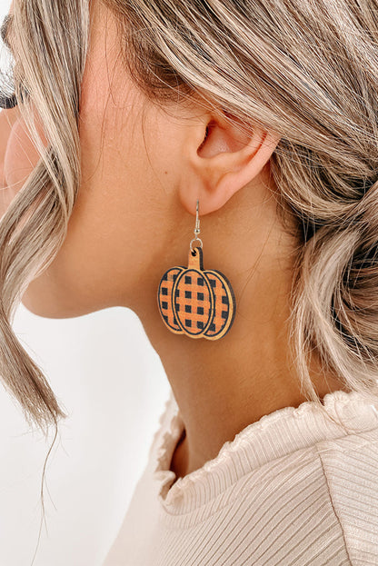 Plaid Print Pumpkin Shape Halloween Drop Earrings | Russet Orange