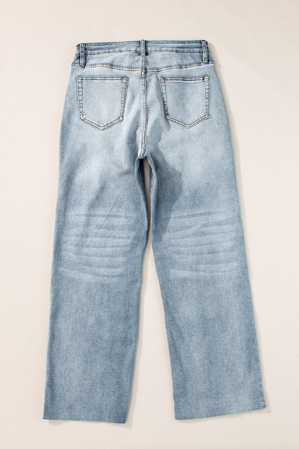 Acid Wash Raw Edge Straight Jeans | Light Blue