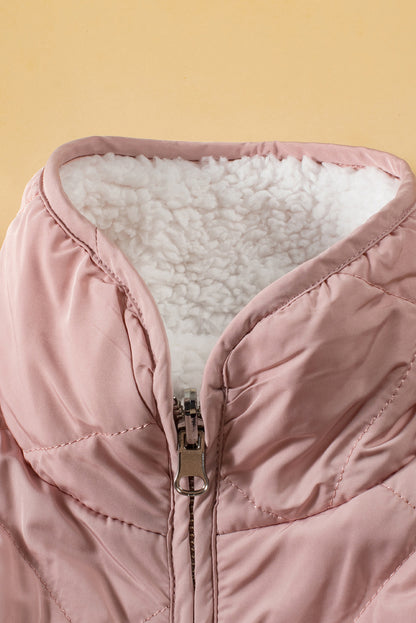 Pink Fleece Lined Quilted Vest Coats | Smoke Gray